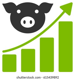 Pig Growing Chart vector icon. Flat bicolor eco green and gray symbol. Pictogram is isolated on a white background. Designed for web and software interfaces.