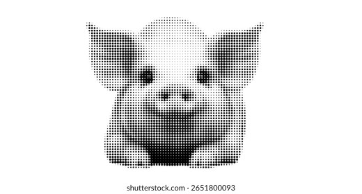 Pig, halftone vector illustration of a mammal, in retro comic book style with bold dotted texture. Different positions, sitting, standing, Pig, Black and white image, isolated on white background. 