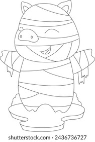 Pig Halloween Mummy Animal Vector Graphic Art Illustration