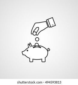 Pig, hand, coins money box vector icon