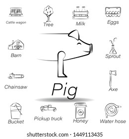 pig hand draw icon. Element of farming illustration icons. Signs and symbols can be used for web, logo, mobile app, UI, UX