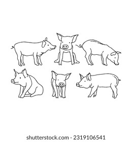 pig hand drawn doodle illustrations vector set