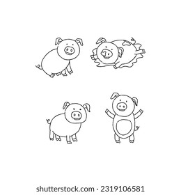 pig hand drawn doodle illustrations vector set