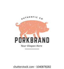 Pig hand drawn logo isolated on white background vector illustration for labels, badges, t-shirt and other design.