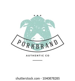 Das handgezeichnete Schweinelogo einzeln auf weißem Hintergrund, Vektorgrafik für Etiketten, Abzeichen, T-Shirt und anderes Design.