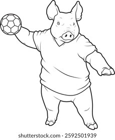 Pig Handball player Handball Animal Vector Graphic Art Illustration