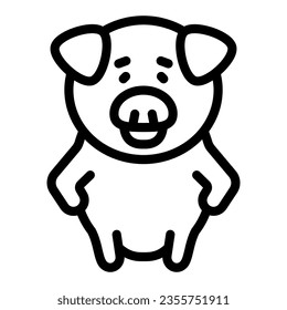Pig with hands on hips line icon, cute funny animals concept, piggy with paws on hips vector sign on white background, outline style icon for mobile concept and web design. Vector graphics