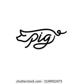 Pig handwriting logotype vector icon. Lettering P I G connected with simple typography line of animal pig logo. 