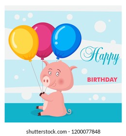 pig happy birthday greeting card