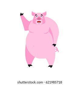 Pig happy Emoji. piggy merry emotion on white background. Farm animal