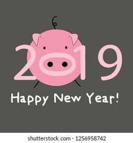 Pig. Happy new year 2019 Year of the pig.  Vector illustration on dark grey background