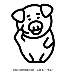 Pig has toothache line icon, cute funny animals concept, piggies tooth hurts vector sign on white background, outline style icon for mobile concept and web design. Vector graphics