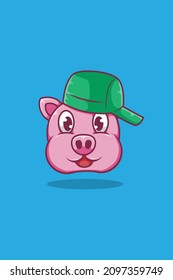 Pig with hat cartoon illustration