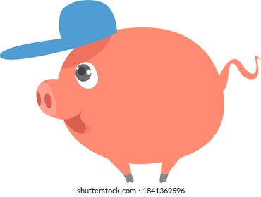 Cerdo con sombrero, ilustración, vector sobre fondo blanco