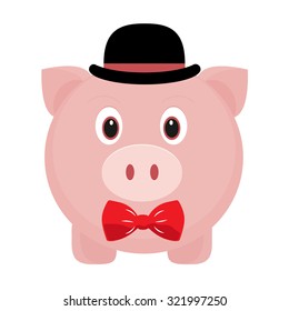 pig with hat and tie