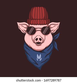 Pig head bandana vector illustration for your company or brand