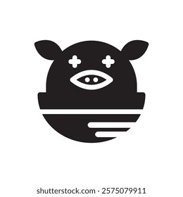 Pig head in a bowl icon, showcasing a traditional dish with clean and simple lines. Represents cultural cuisine, meat dishes, and local food experiences. Suitable for food, cooking, or regional.