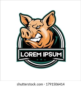 Pig head cartoon character vector logo template