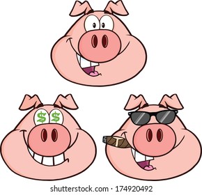 Pig Head Cartoon Characters 2. Vector Collection Set