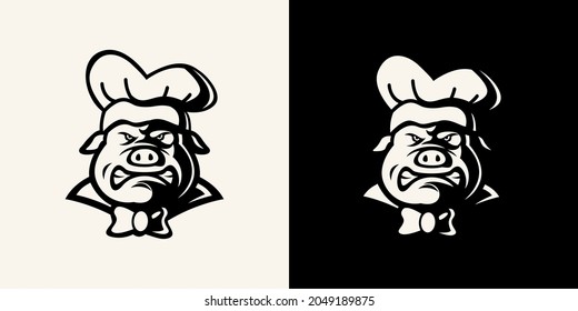 Pig head chef mascot silhouette, suitable for business logos, brands, teams, communities, etc.