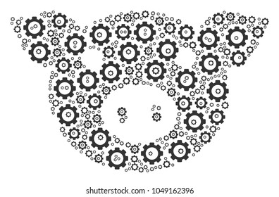 Pig Head collage of gears. Vector cog components are grouped into pig head collage.