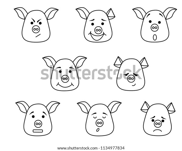 Pig Head Different Emotions Meme Icon Stock Vector Royalty Free