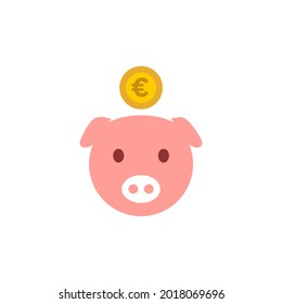 pig head and euro coin money vector, piggy bank saving icon concept Illustration.