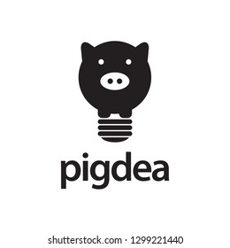 Pig Head Face Animal with Light Bulb Logo Design Inspiration