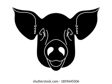 Pig head or face silhouette. Pork, swine or hog icon. Vector illustration.