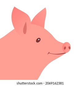 Pig head. Farming and pets. Food and meat. Vector round cartoon illustration