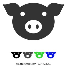 Pig Head flat vector icon. Pig Head icon with gray, black, blue, green color versions.