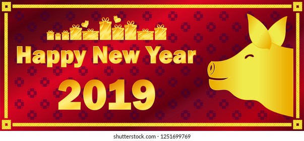 the pig head gold red black background happy new year merry christmas 2019 vector illustration eps10