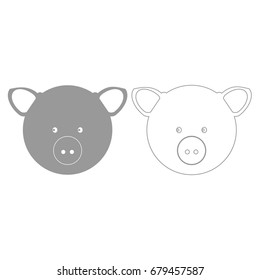 Pig head grey set  icon .