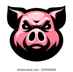 Pig Head Icon. Swine Logo. Animal Label. Piggy Mascot. T Shirt Print.