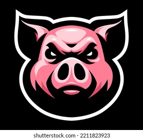 Pig head icon. Swine logo. Animal label. Piggy mascot. T shirt print.