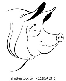 Pig head line art illustration. Pig head black on white original illustration 
