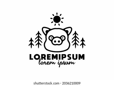Pig head line art with lorem ipsum text design