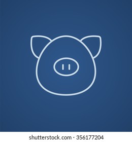 Pig head line icon para web, mobile e infographics. Ícone azul claro vetorial isolado no plano de fundo azul.