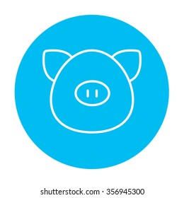 Pig head line icon for web, mobile and infographics. Vector white icon on the light blue circle isolated on white background.