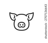 Pig head, linear icon. Domestic animal and livestock farming. Line with editable stroke.