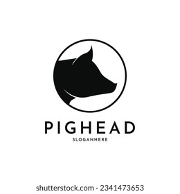 Pig head logo design creative idea with circle