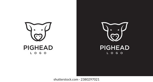 Pig Head Logo Design mit Outline Style, ViehVektorgrafik.