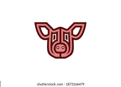 Pig Head Logo. Logo design template. pork or meat icon