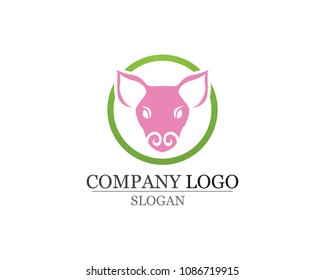 Pig Head Logo design vector template. Pork BBQ Grill Restaurant Logotype negative space style icon