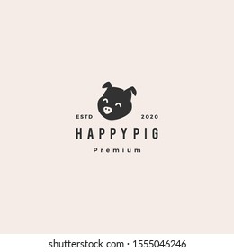 pig head logo hipster retro vintage vector icon illustration	
