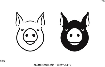 Pig head logo. Isolated pig head on white background