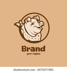 Pig head logo vector design. Pork restaurant logo. Vintage