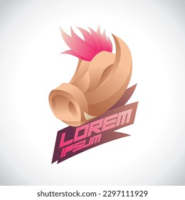 Pig head logotype template, funny pink haired punk pig vector symbol
