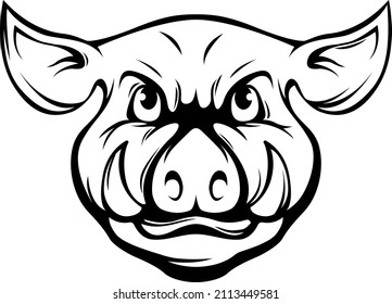 Pig head mascot. Angry swine logo. Hog vector illustration