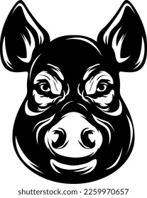 Pig head mascot. Angry swine logo. Hog llustration. 